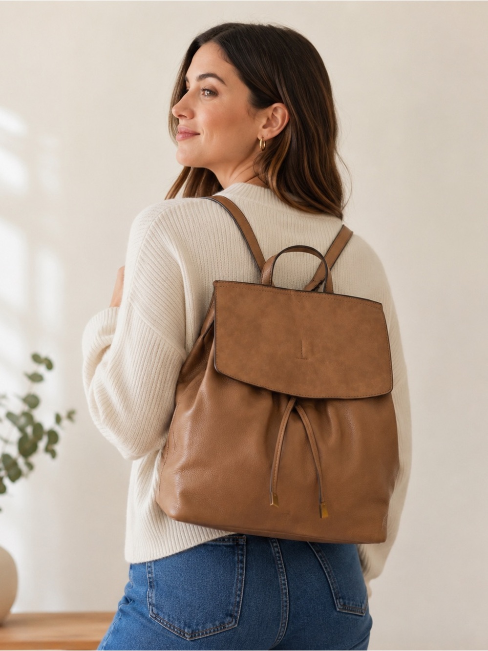 Accessorize Tan Leather Backpack